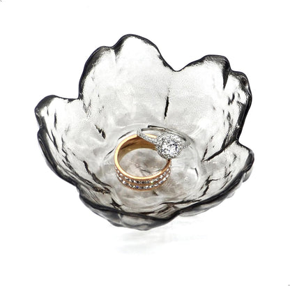 Crystal Orange Flower Ring Dish Jewelry Tray, Decorative Glass Trinket Dish, Modern Accent Tray for Vanity
