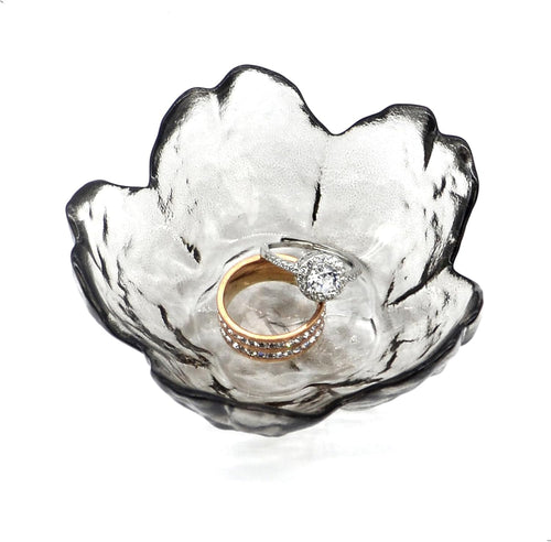 Crystal Orange Flower Ring Dish Jewelry Tray, Decorative Glass Trinket Dish, Modern Accent Tray for Vanity