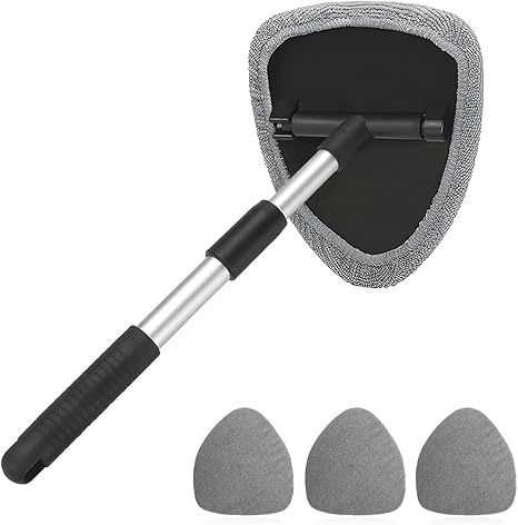 🔥50% OFF Today | Windshield Cleaning Tool with Extendable Handle & 4 Reusable Microfiber Pads