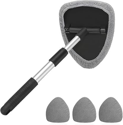 🔥50% OFF Today | Windshield Cleaning Tool with Extendable Handle & 4 Reusable Microfiber Pads