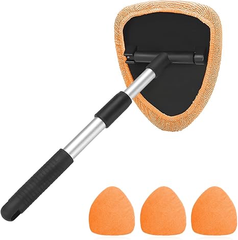 🔥50% OFF Today | Windshield Cleaning Tool with Extendable Handle & 4 Reusable Microfiber Pads