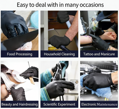 (100PCS) Nitrile Exam Gloves, Black Latex Free Powder Free Disposable Gloves for Medical, Cooking, Cleaning, and Auto repair, etc.