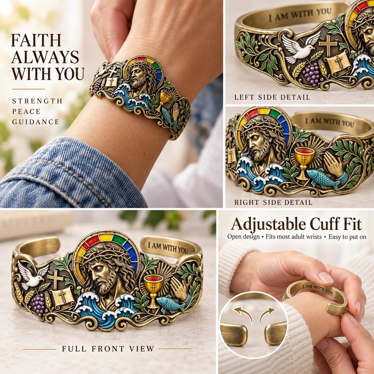 🔥 Last Day 49% OFF - ✝️Faith Inspired Jesus Cuff Bracelet | Antique Brass With Scripture Message