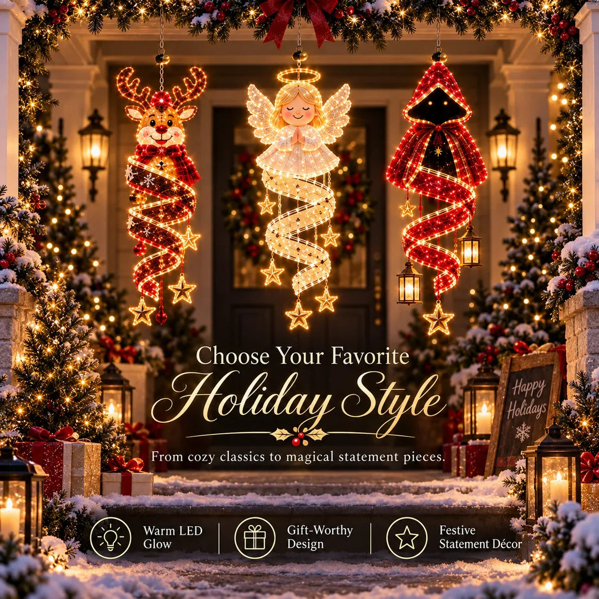 ⏳ Last Day 49% OFF – 🎄Christmas Magic Spiral™ Hanging LED Light Collection – 9 Festive Designs ✨ | Suspended Glowing Characters with Spiral Lights & Hanging Details for Porches, Windows, Entryways & Holiday Displays