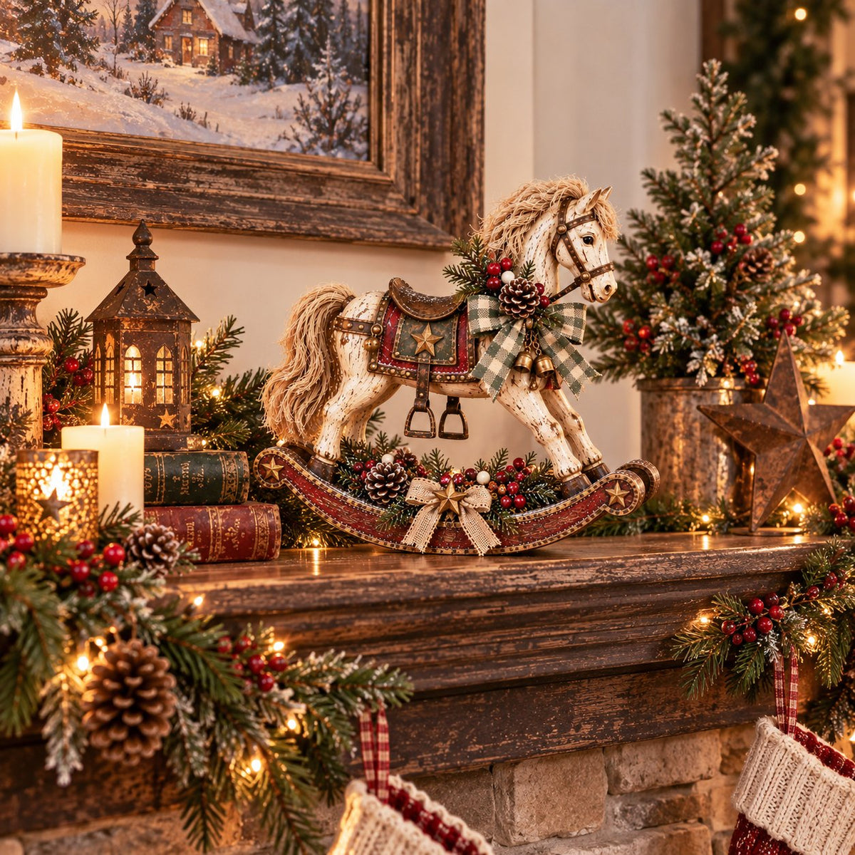 🎠Vintage Christmas Rocking Horse - Rustic Farmhouse Holiday Tabletop Decor