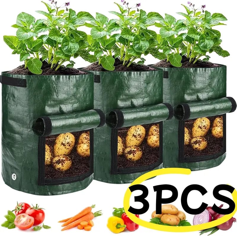 🥔 10 Gallon Potato Grow Bags (Set of 3) – Easy Harvest Flap 🌱