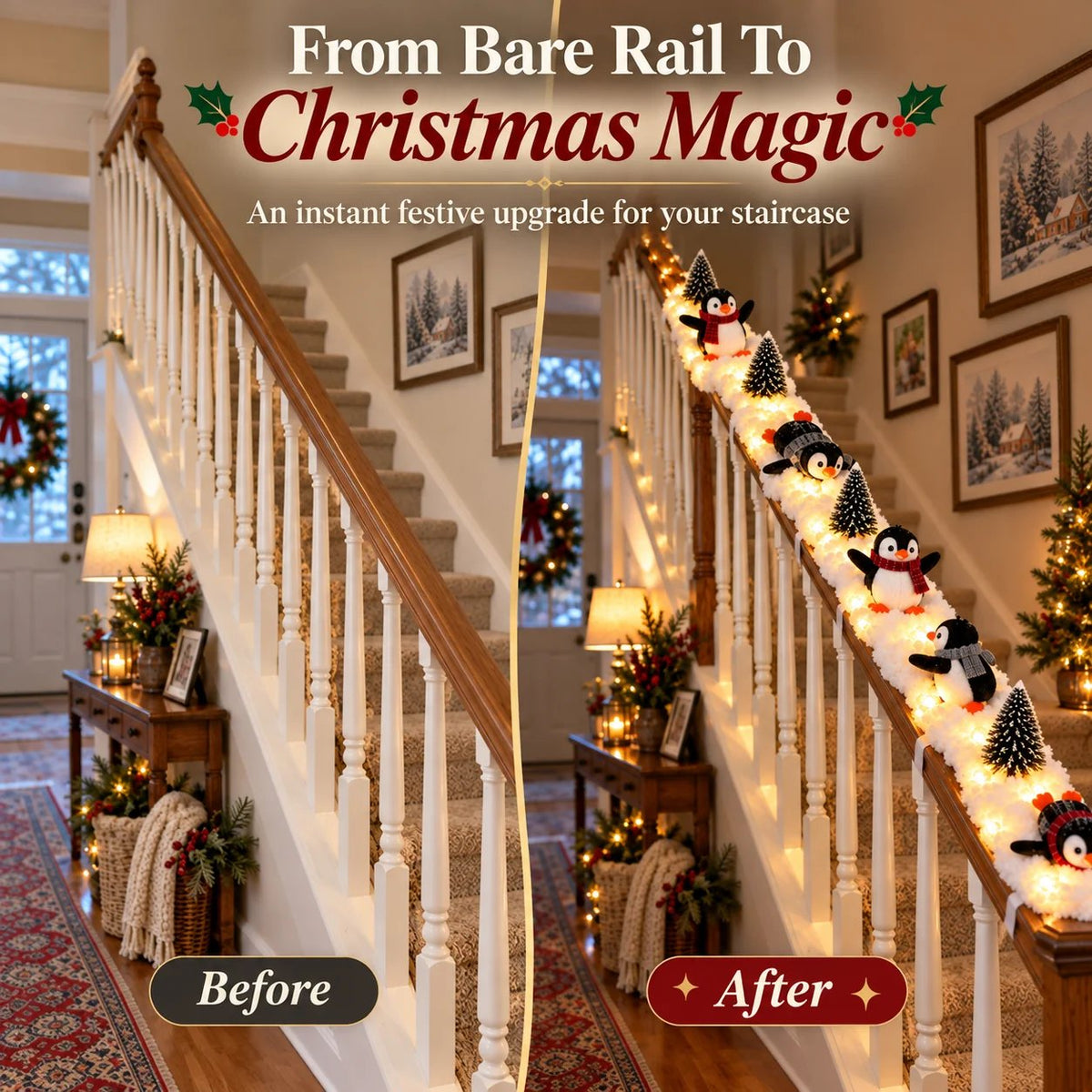 🔥Buy 2 Get 20% OFF🔥Playful Penguin Snowy Stair Railing Decor