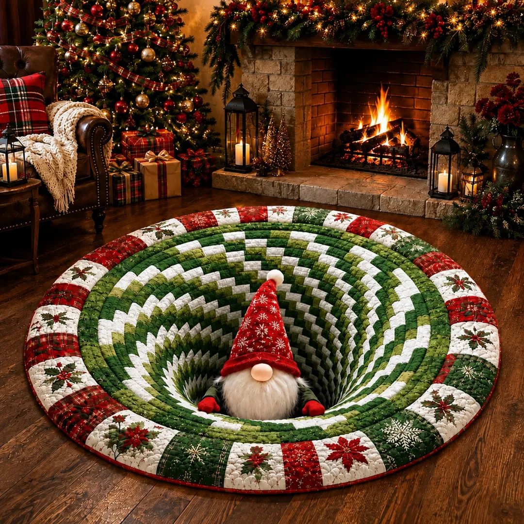 🎄3D Optical Illusion Vortex Quilted Round Christmas Rug