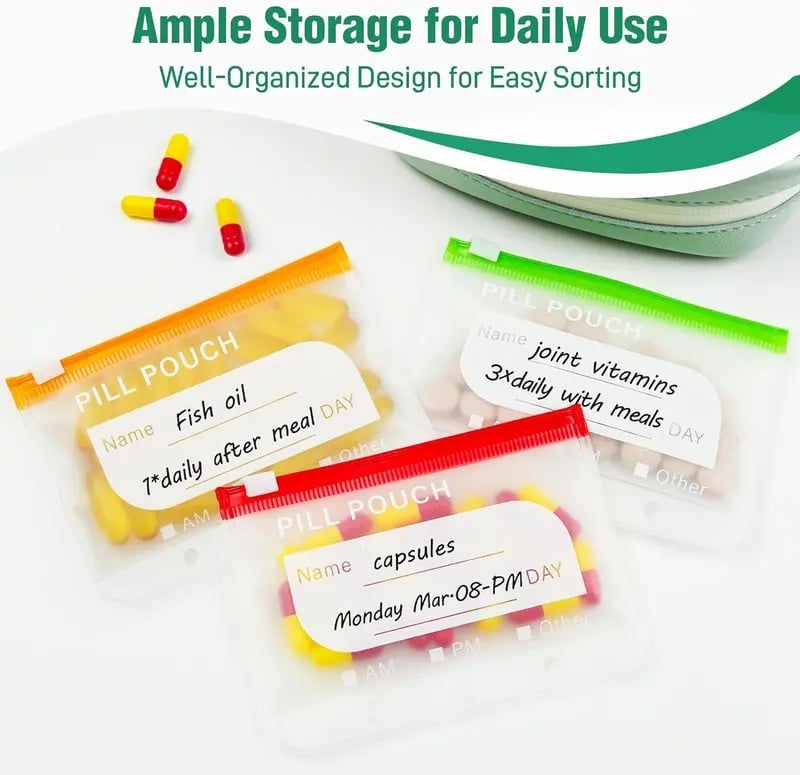 💊 A8 Waterproof Pill Organizer – 14 Large Zippered Pouches for A8 Binder