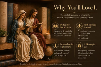 🎁Last Day 49% OFF 📖 Handcrafted Jesus/Virgin Mary Reading Bookshelf Figure