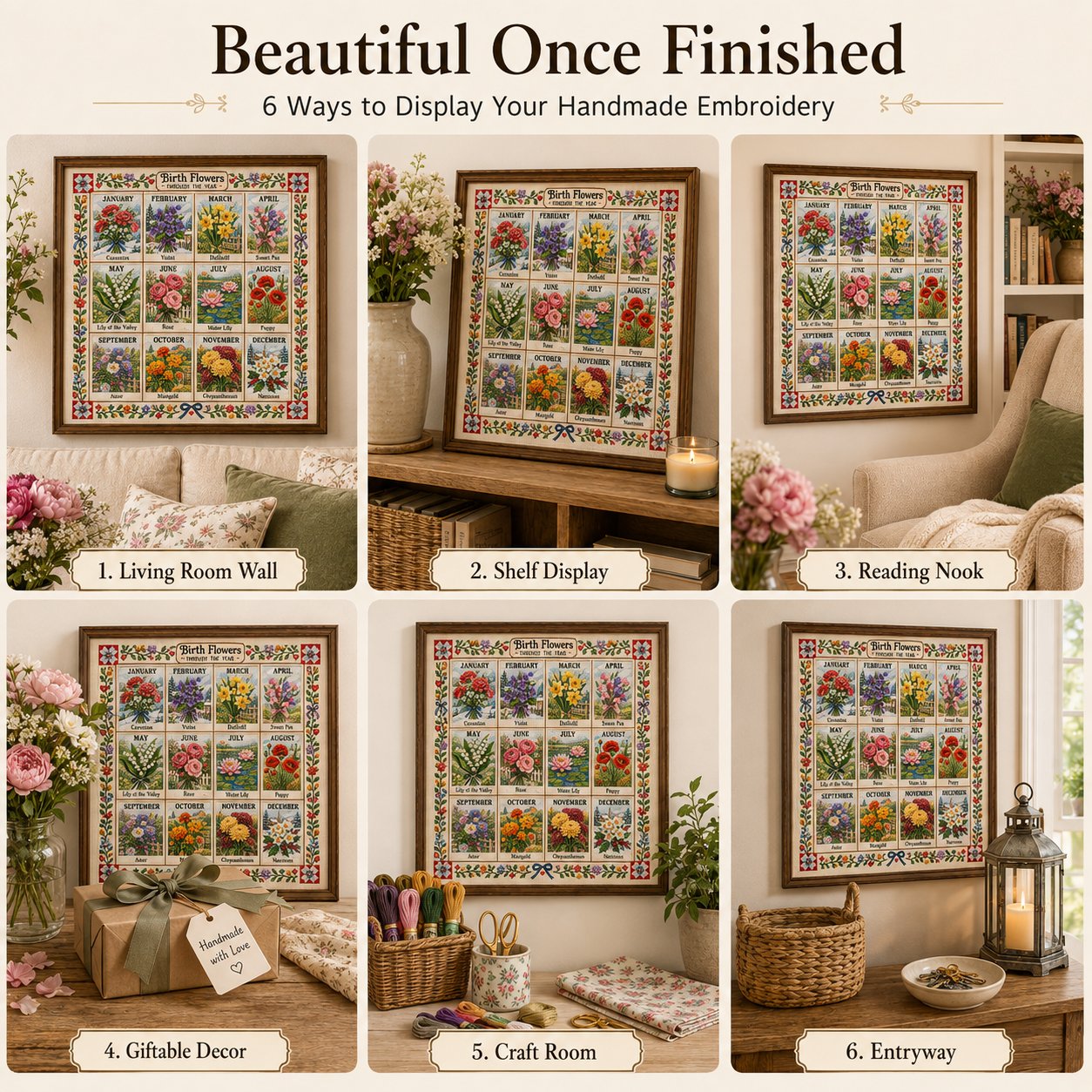 🧵 Beginner-Friendly 12-Month Seasonal Embroidery DIY Kit | 8 Theme Collections with Pre-Printed Fabric, Floss, Needles & Complete Stitching Guide Included 💕