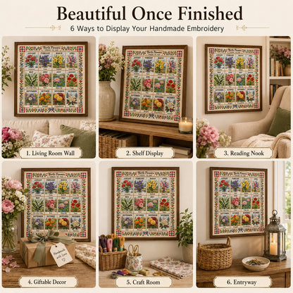 🧵 Beginner-Friendly 12-Month Seasonal Embroidery DIY Kit | 8 Theme Collections with Pre-Printed Fabric, Floss, Needles & Complete Stitching Guide Included 💕