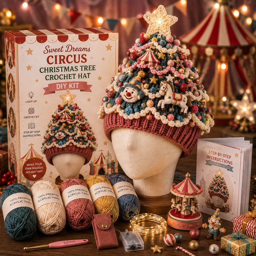 ⏳ Last Day 49% OFF – 🎄Beginner-Friendly Light-Up Christmas Tree Crochet Hat DIY Kit | Complete Kit with Coordinated Yarn, LED Lights & Step-by-Step Guide Included 💕