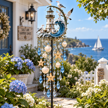 🌊 Lighthouse Tide Glow™ – Solar Lighthouse Garden Stake Light with Crystal Tassels