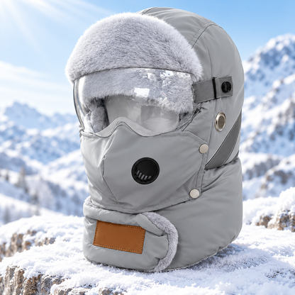 Winter Thermal Ushanka Hat with Detachable Face Mask and Goggles - 5-in-1 Windproof Cold Weather Gear