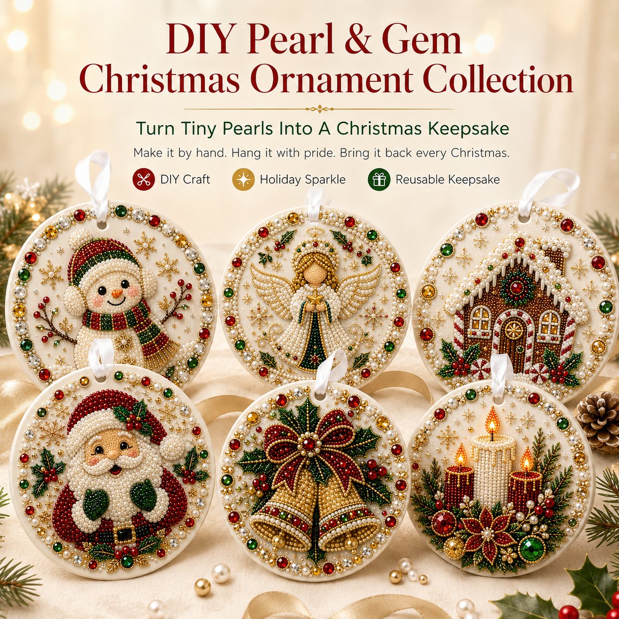 ✨ DIY-Weihnachtsschmuckkollektion aus Perlen und Edelsteinen