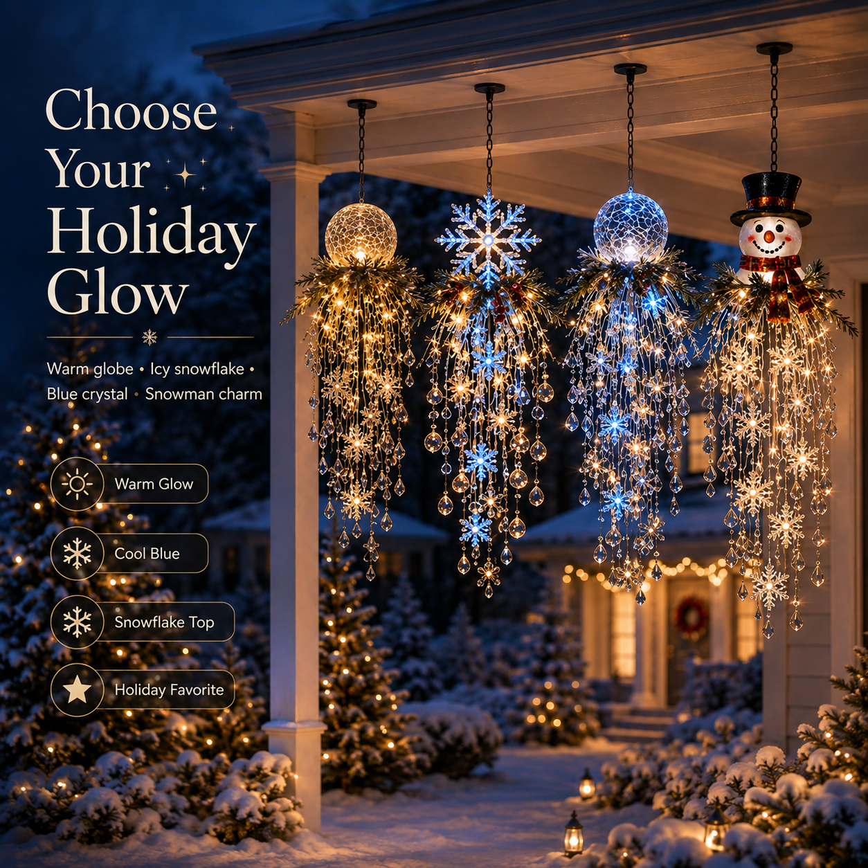 Crystal Cascade Christmas Light™ – Hanging Snowflake & Crystal LED Porch Décor ✨❄️