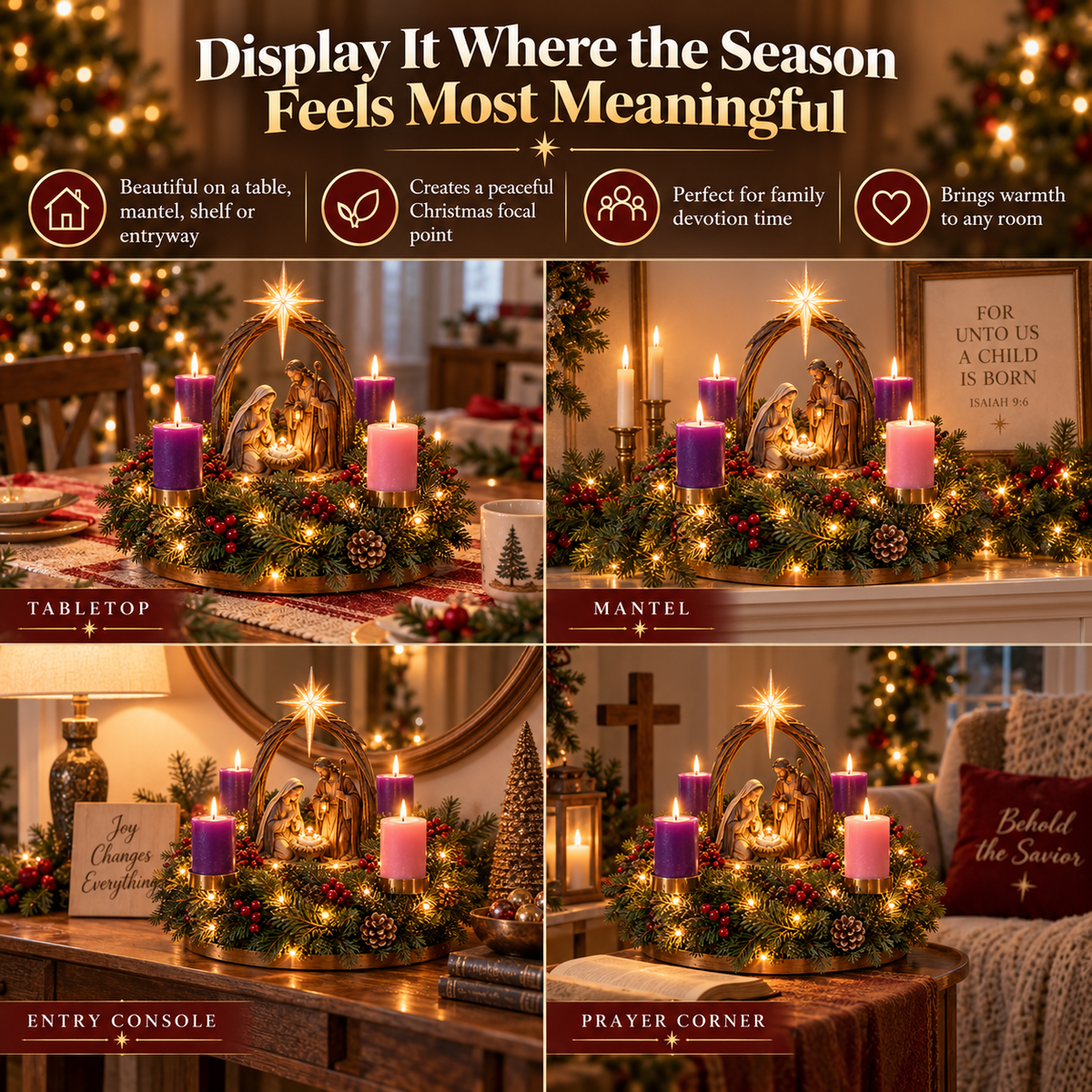 🔥 👼Lighted Nativity Advent Wreath – A Sacred 4-Week Christmas Tradition🕯️