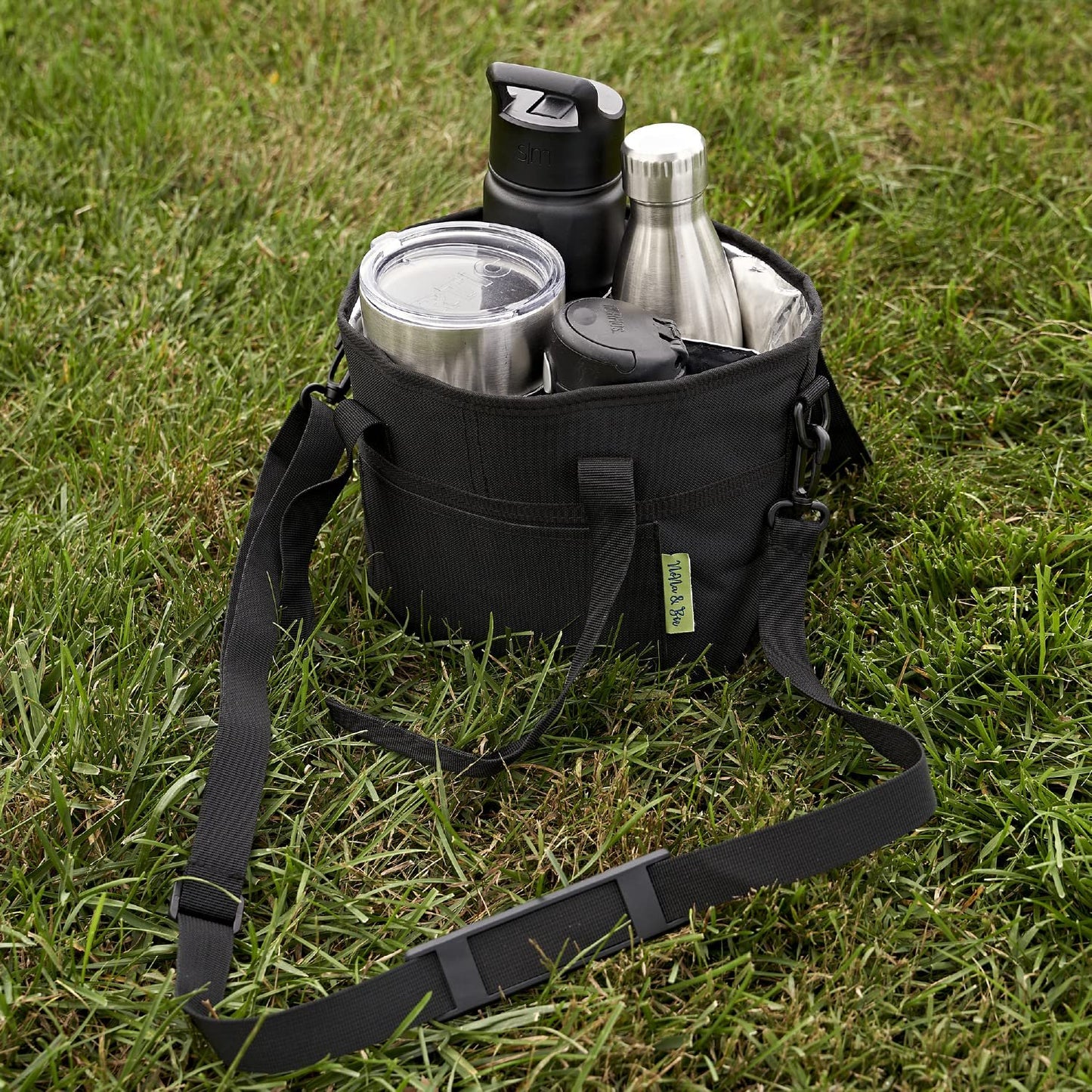 🔥🔥Family Size 4 Compartment Bottle Holder with Strap Adjustable Insert Fits Large and Small Drinks