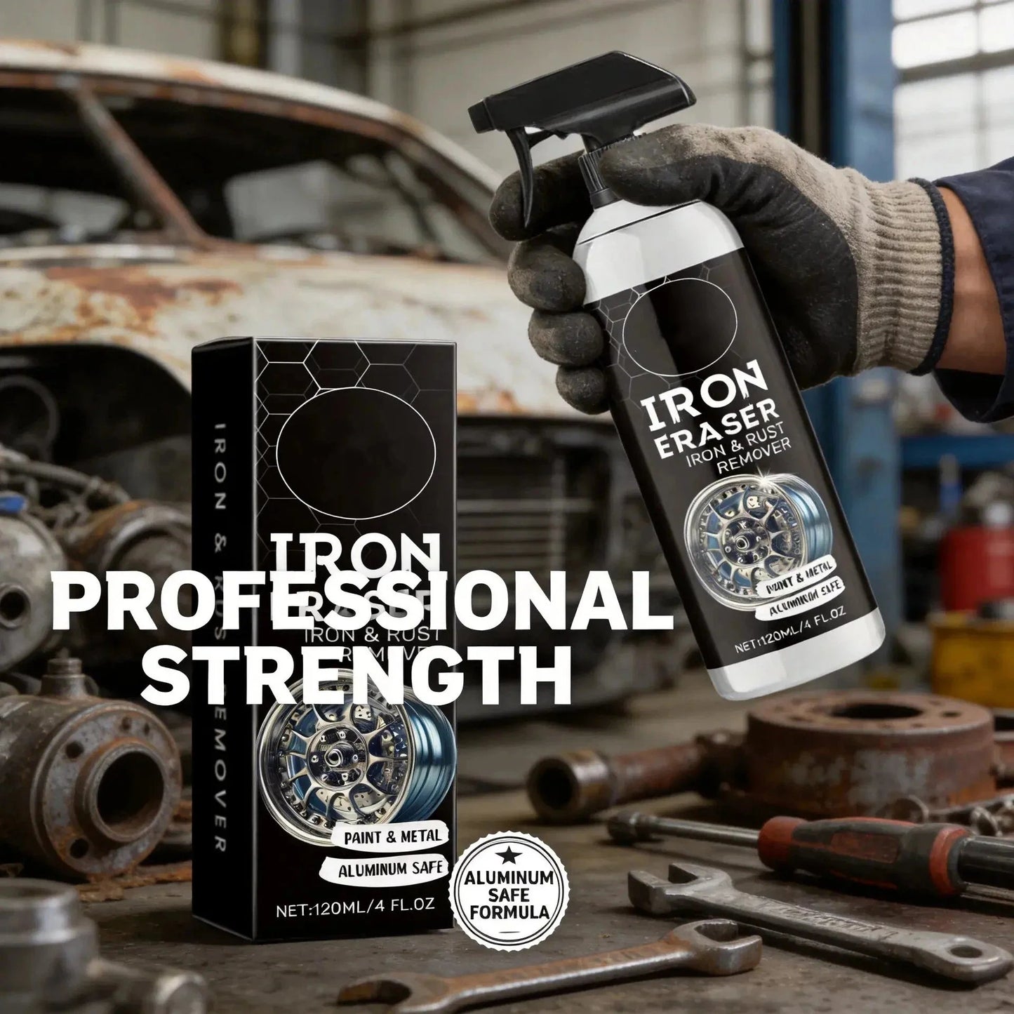 🚘✨️Iron Eraser Spray – 💪🏼Heavy-Duty Iron Remover For Wheel & Paint🏁 | Aluminum-Safe No Damage Restore Gloss✨