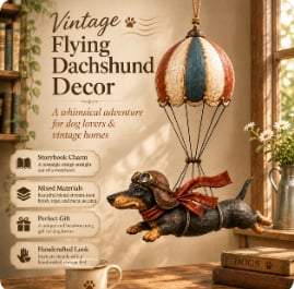 Vintage Flying Dachshund Hot Air Balloon Decor