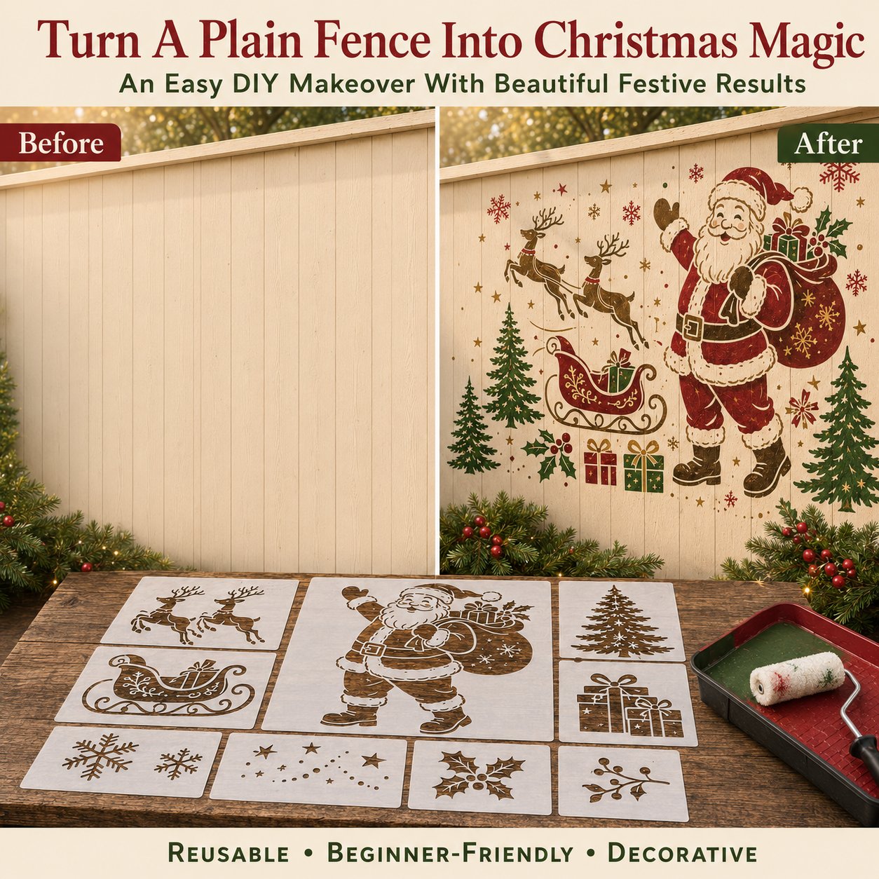 🌿 Garden Wall StencilTM Collection | 9 Reusable Mural Designs for Walls, Fences, Porches & Creative Outdoor Makeovers 🎨✨