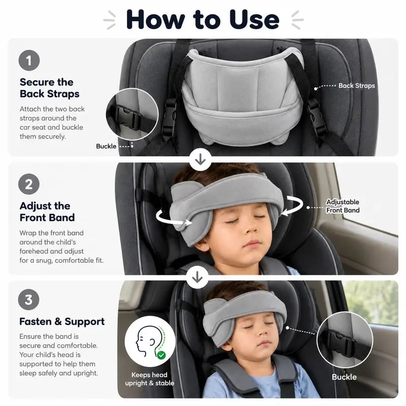😴 Kids Car Seat Head Support Strap | Toddler Sleep Head Stabilizer for Car Travel