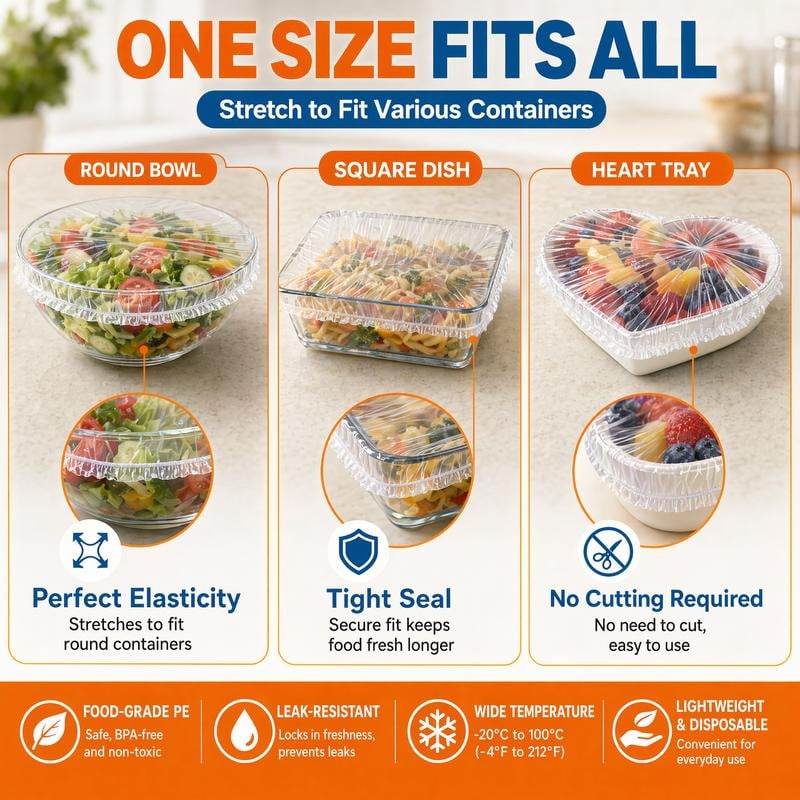🔥100Pcs Medium Reusable Elastic Plastic Bowl Covers - Kitchen Bread Proofing🛒（副本）