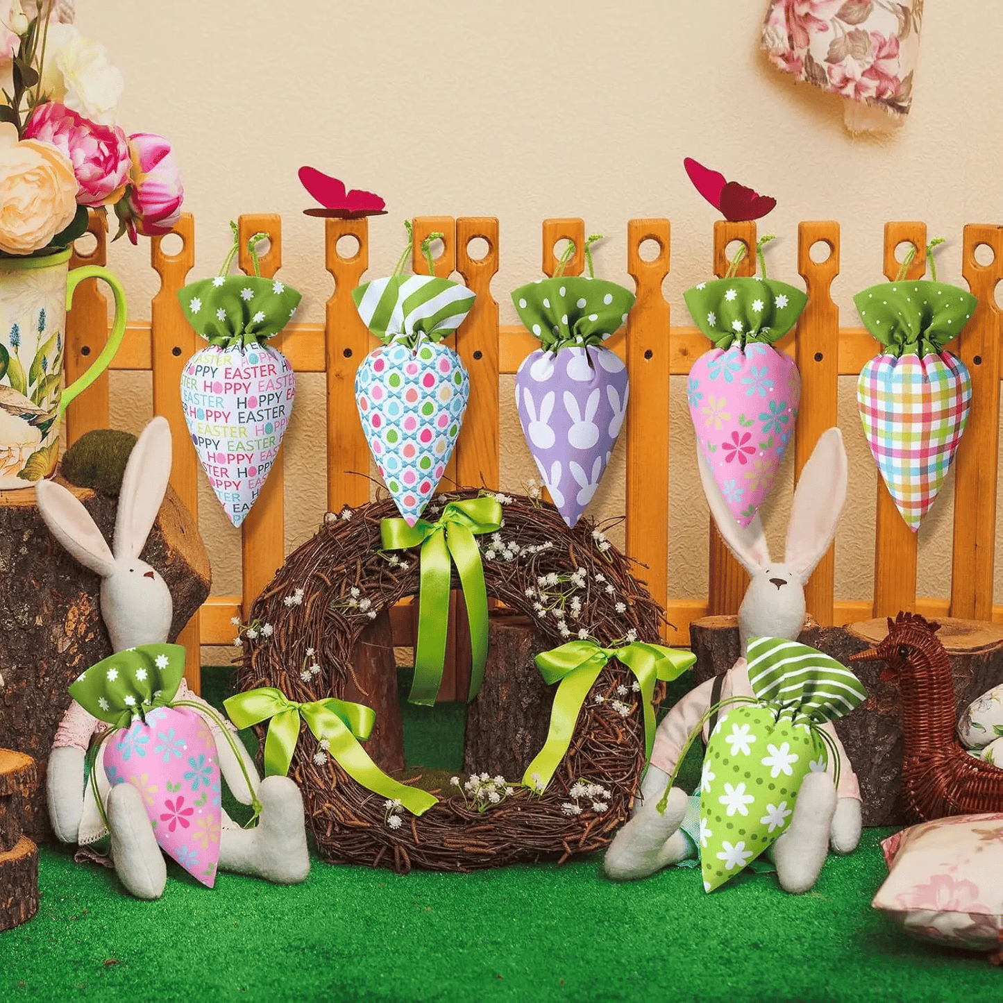 8/12/24Pcs Easter Carrot Drawstring Bags, Candy Gift Bags for Party & Egg Hunt