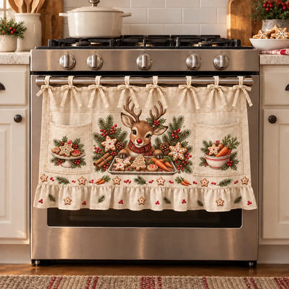 ⏳ Last Day 49% OFF – 🎄 Christmas Kitchen Tie-On Skirt | Festive Holiday Designs with Pockets & Ruffled Trim ✨