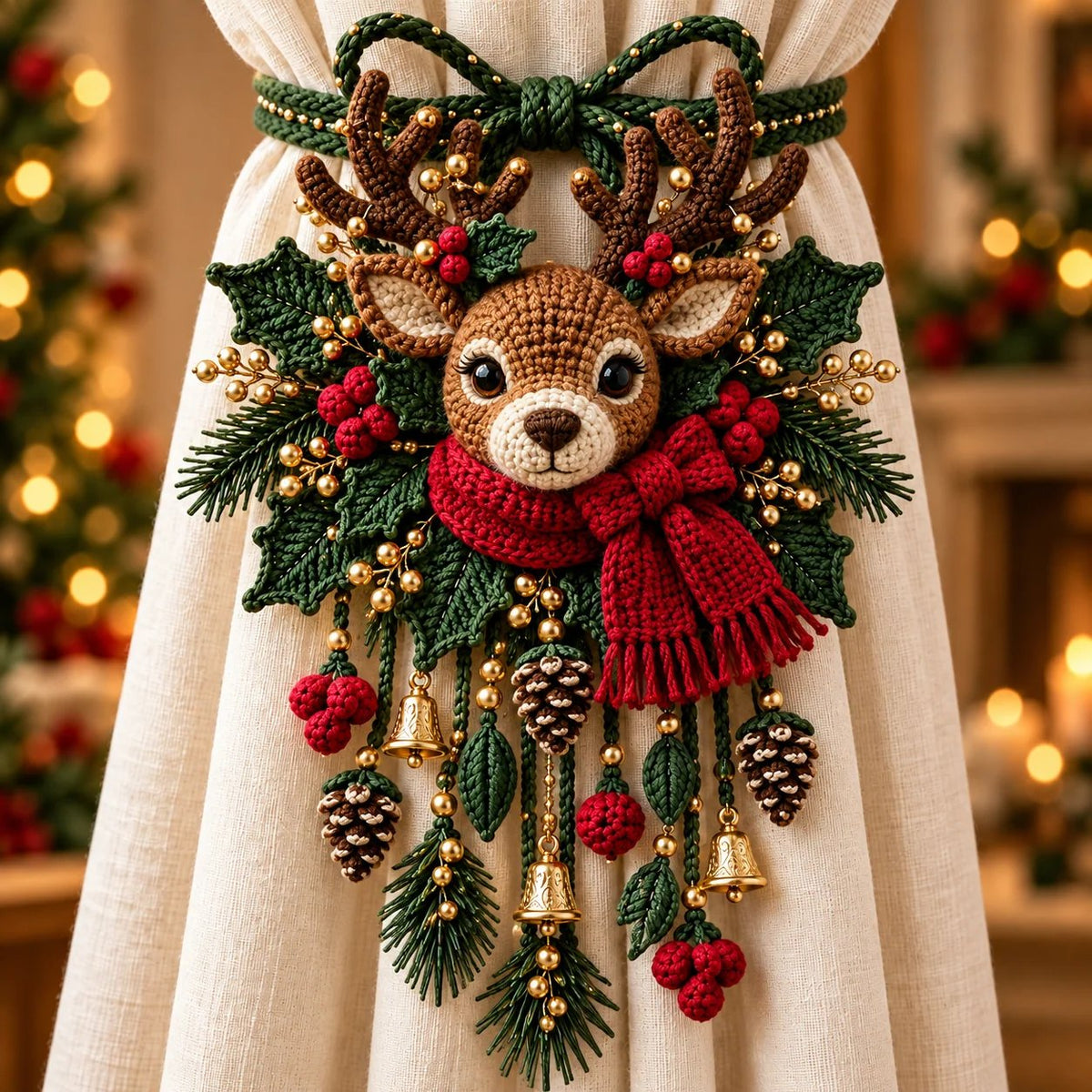 ⏳ Last Day 49% OFF – 🎄 Christmas Crochet Curtain Tieback DIY Kit | Beginner-Friendly Options, 8 Festive Designs 🧶