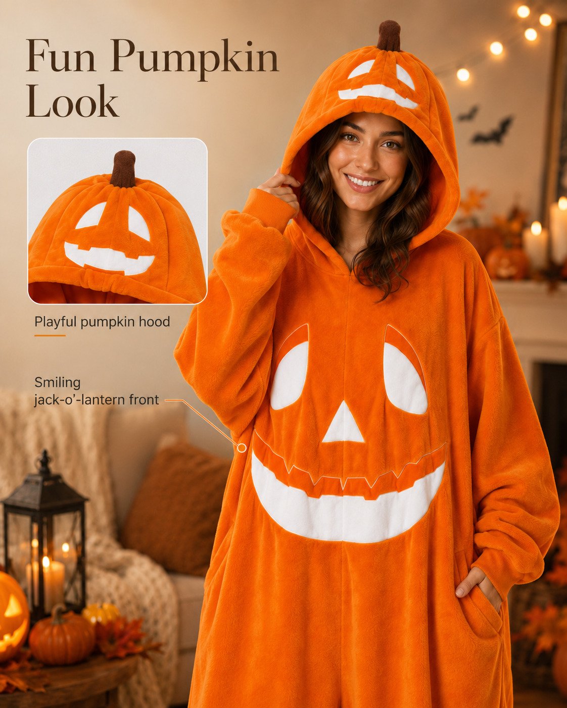 🎃🖤Pumpkin Jack-O’-Lantern Hooded Onesie Costume
