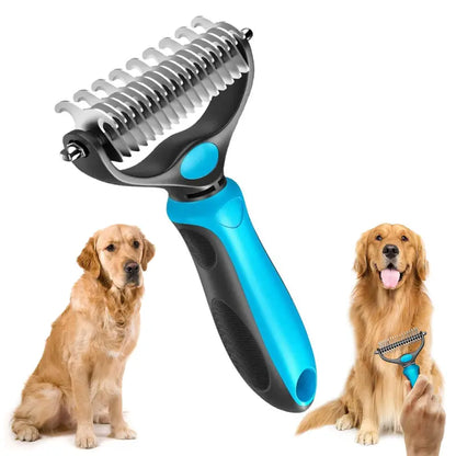 🐾Double-Sided Pet Grooming Brush – Hurtless Shedding & Dematting Undercoat Rake for