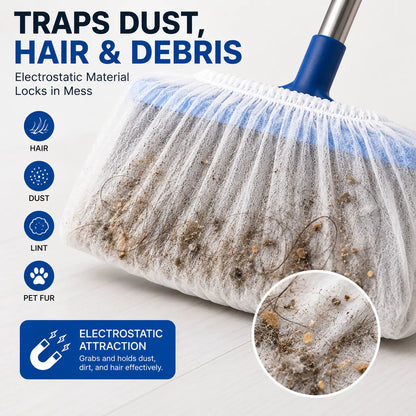 🧹✨100 PCS-Disposable Broom Dust Covers – Catch Dust & Hair as You Sweep!🍀