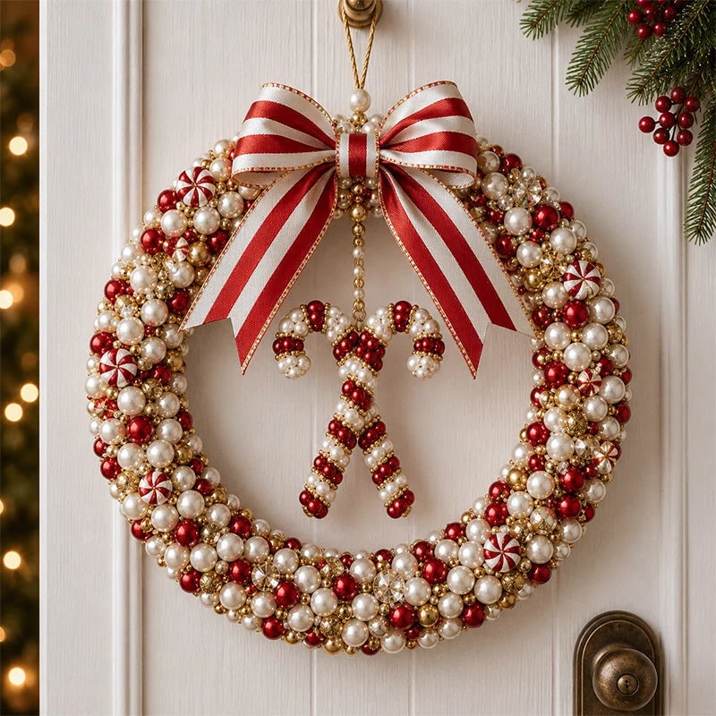 🎄✨ DIY Kit for a Christmas Wreath with Pearls – Handmade Christmas Door Decoration with Beads 💎🎀