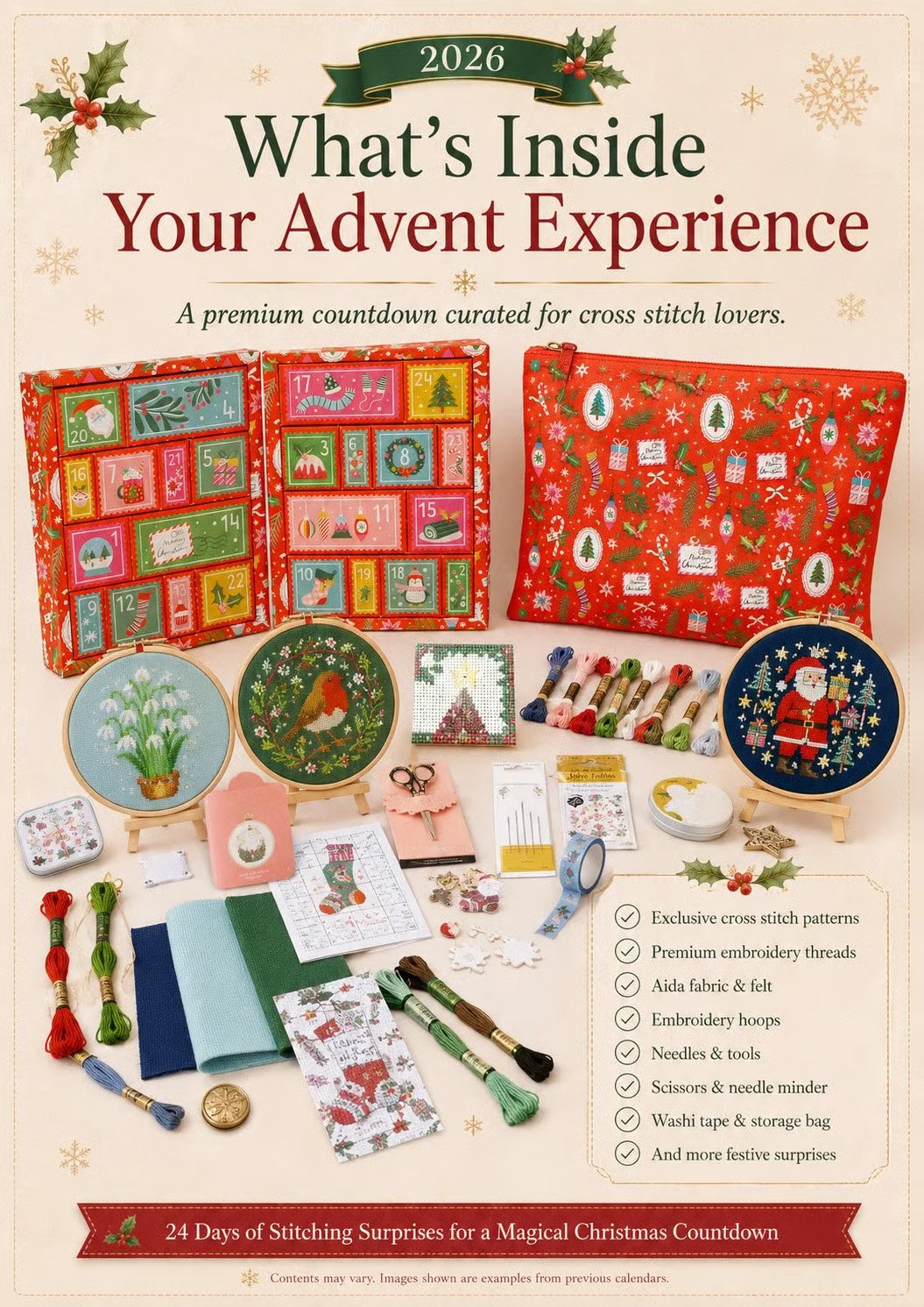 🔥 Last Day 49% OFF - 🎄🧵 2026 Cross Stitch Advent Calendar Box | 24 Days of Stitching Surprises for a Magical December 🎁 ✨
