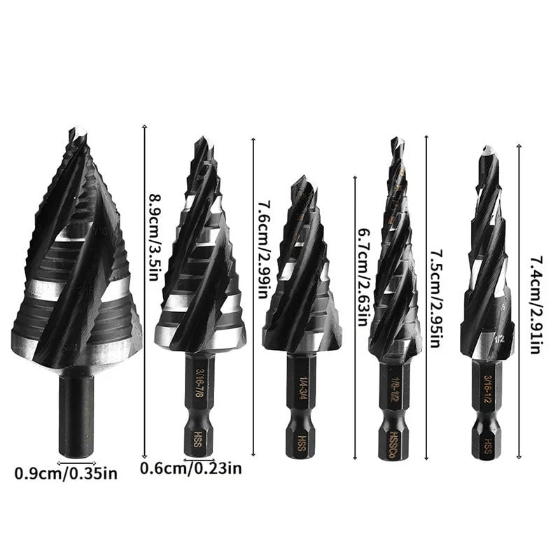 5-Piece HSS Step Drill Bit Set for Metal