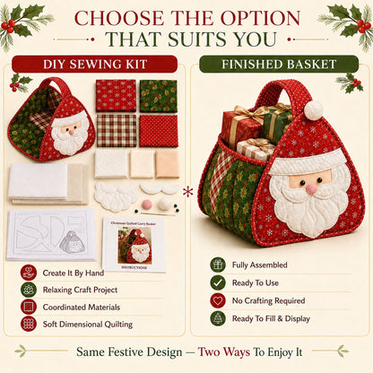 ⏳ Last Day 49% OFF – 🎄 Christmas Character Quilted Carry Basket | Padded Patchwork Fabrics, Layered Appliqué & Soft Carry Handle in DIY Kit or Ready-Made Styles 🎁✨