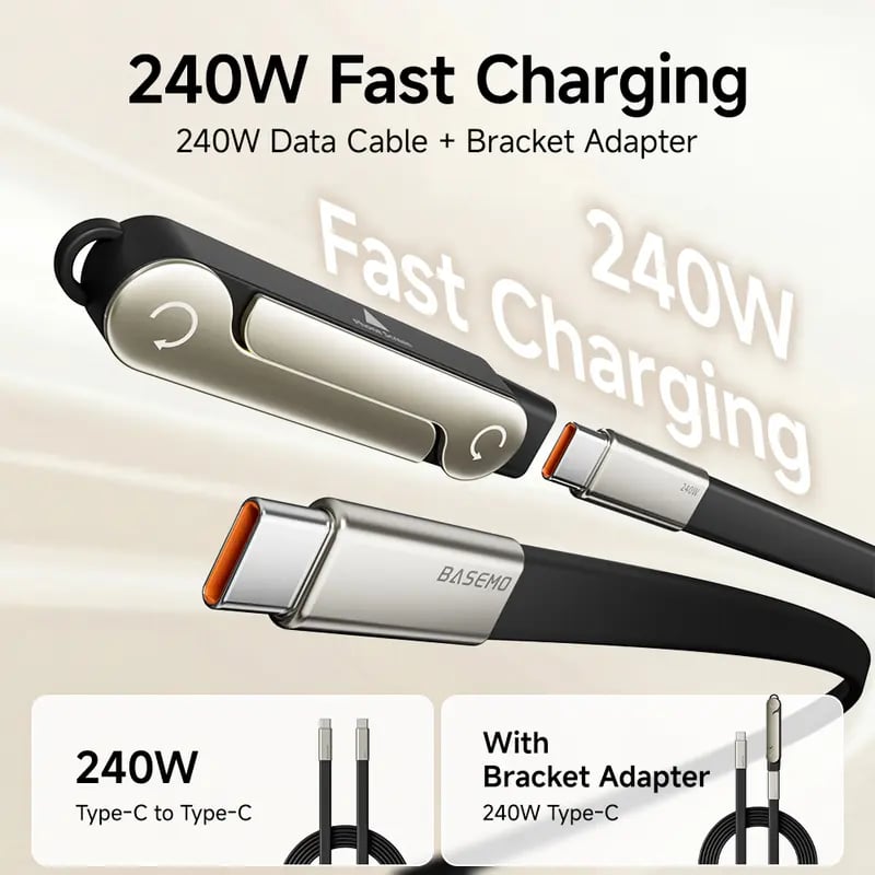 ⚡Official Authorized | MFi-Certified Cables🔥 240W Super Fast Charging 360° Rotating Invisible Stand Detachable Two-in-One Charging Cable