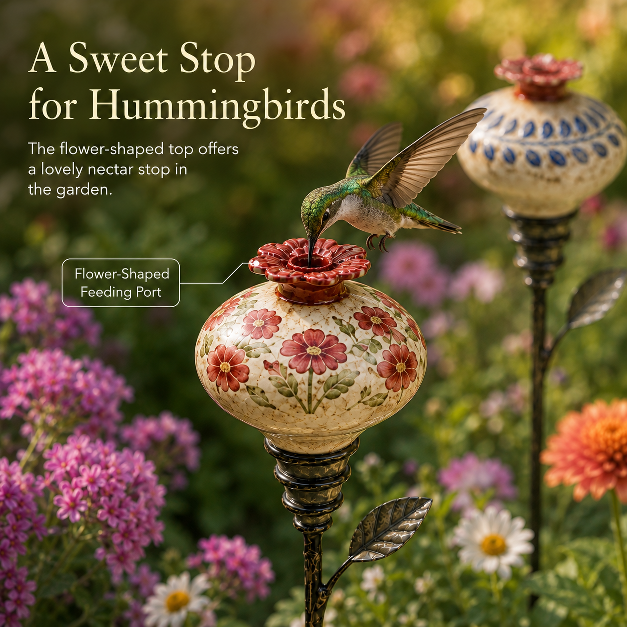 🐦🌸 Keramische Bloem Kolibrievoeder – Romantische Tuinsfeer Met Een Vintage Touch! ✨