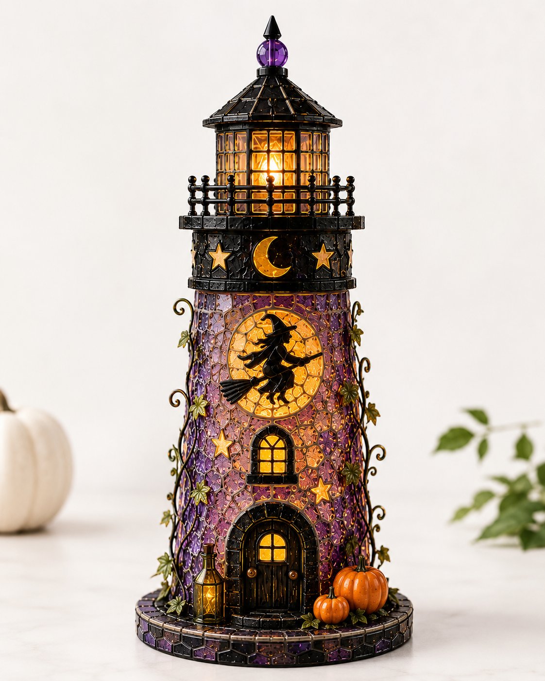 🎃 Beginner-Friendly Lighted Halloween Lighthouse DIY Kit – Sea Glass-Style Mosaic Collection