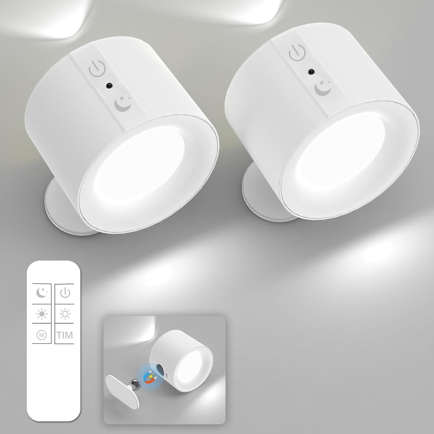 2 Pack 360° Rotatable Rechargeable Touch Wall Lamp with Double Sided Light Source