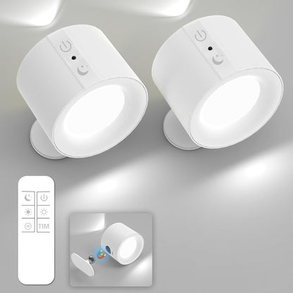 2 Pack 360° Rotatable Rechargeable Touch Wall Lamp with Double Sided Light Source