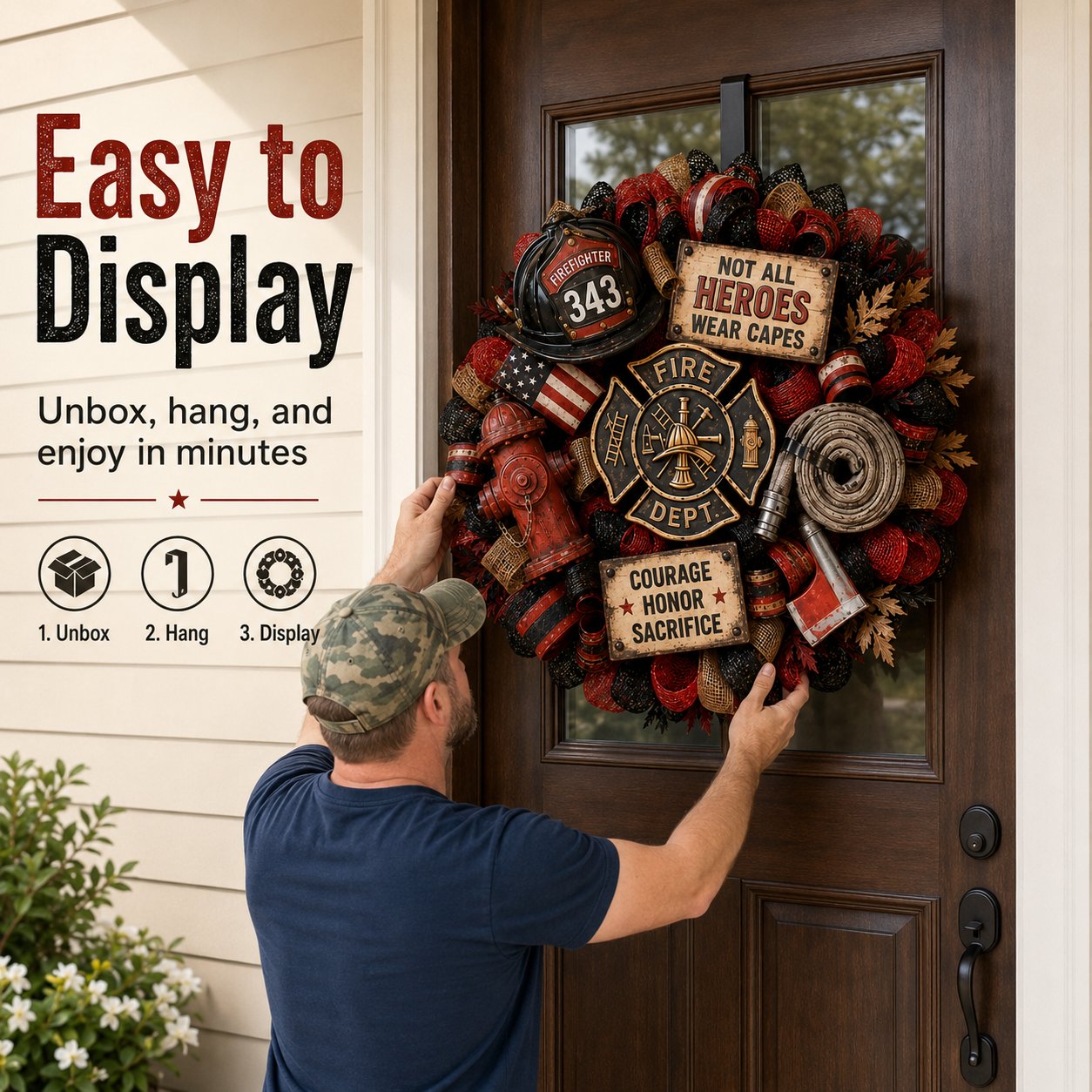 🔥 Honor the Brave — Handcrafted Firefighter Tribute Wreath 🚒❤️