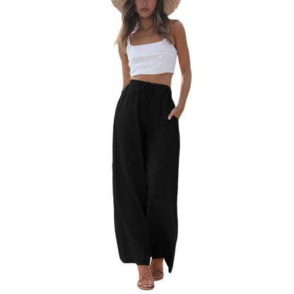 2026 SummerVibes-Women's Cotton Linen Summer Palazzo Pants Flowy Wide Leg Beach Trousers