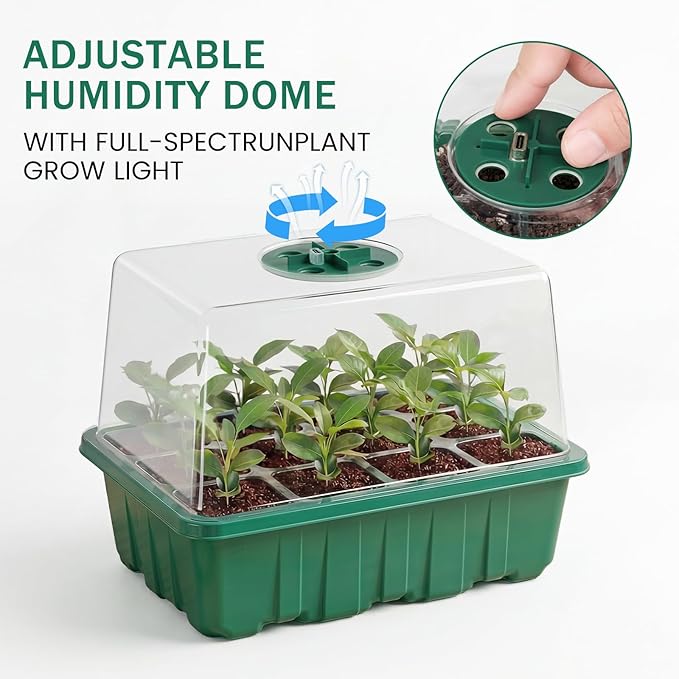 Seed Starter Tray with Grow Light, 4 Pack Seed Starter Kit with Timing Controller Adjustable Brightness