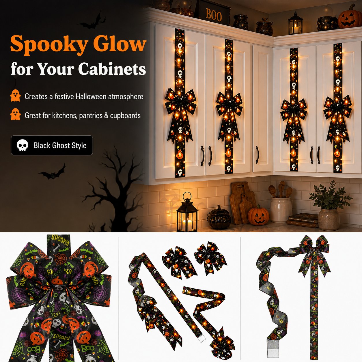 🎃 LED Light-Up Halloween Cabinet Door Bow — Turn Any Door Into a Spooky Statement! 👻✨