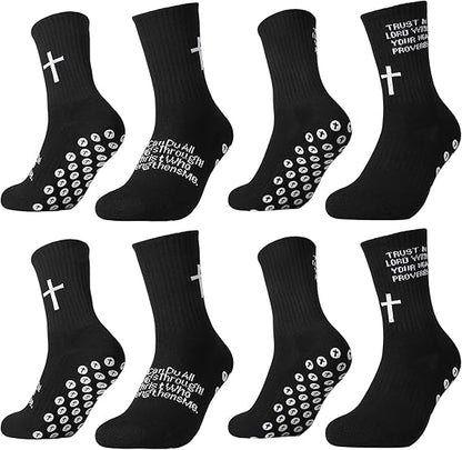 🧦✝️Anti-slip Football Socks Bible Verse Cross Soccer Socks ⚽ for Youth Men Women