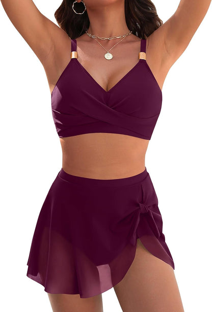 Womens High Waisted Bikini Set Gold Metal Two Piece Swimsuits Tummy Control Tie Knot 2026 Bathing Suits