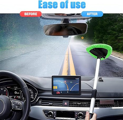 🔥50% OFF Today | Windshield Cleaning Tool with Extendable Handle & 4 Reusable Microfiber Pads